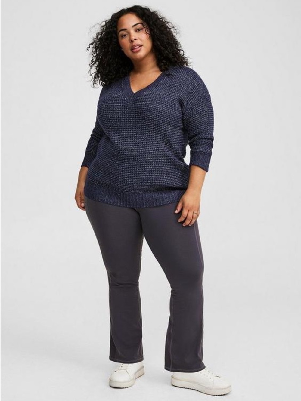 Torrid Waffle Drop Shoulder Navy Blue V Neck Sweater Size 5